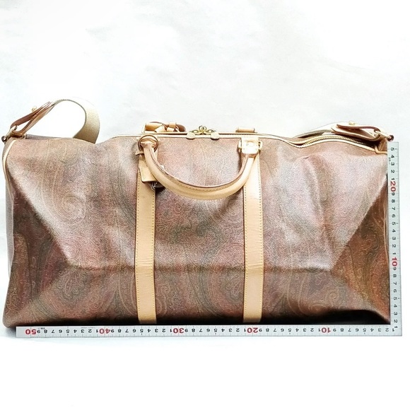 Etro Travel Bag  Brown PVC with strap and lock and key and luggage tag EUC - Picture 2 of 9